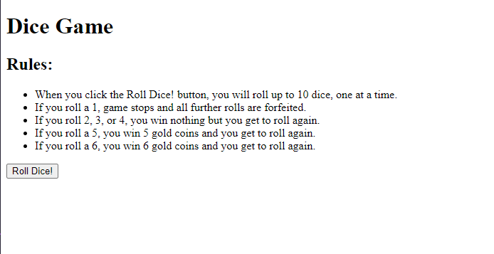 Image of dice game rules.